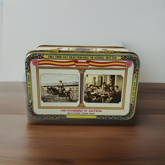 Vintage Tin From The Gathering Of Saffron Made In Spain Empty Tin For Spices - Picture 1 of 7